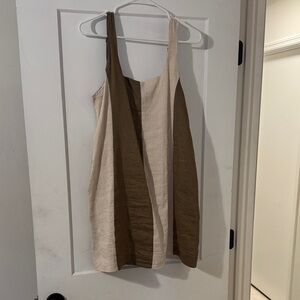 Two-Tone Brown and Cream Maternity Linen Dress with Pockets